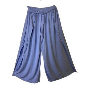 Blue Wide Leg Palazzo Pants XL Drawstring Elastic Waist  Bohemian Y2K Gypsy Sexy